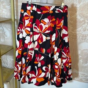 Monsoon Black, Red & Orange Floral Pleated Midi Skirt – Size UK 8 (US 4)